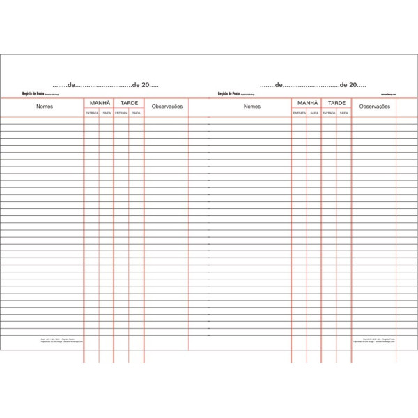 Livro de Registo de Ponto Diario