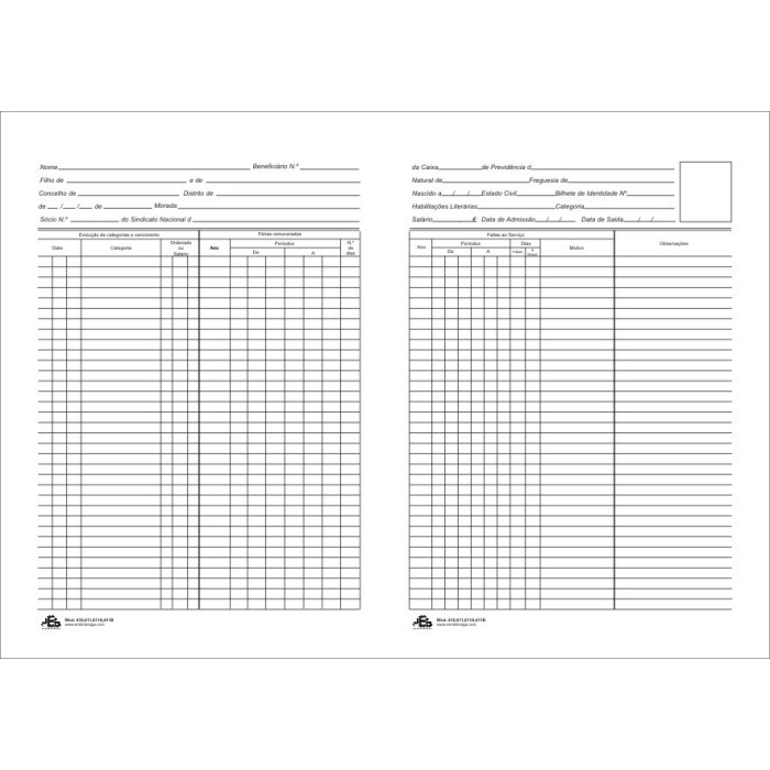 Livro de Registo de Cadatro de Pessoal Livro de Registo de Cadatro de Pessoal