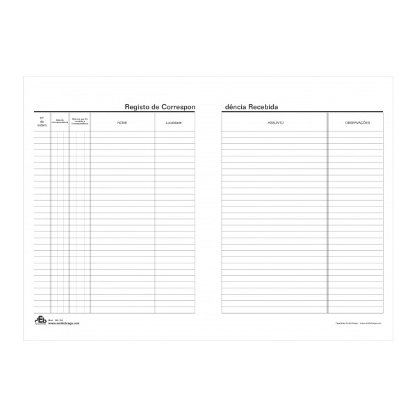 Livro de Registo de Correspondência Recebida